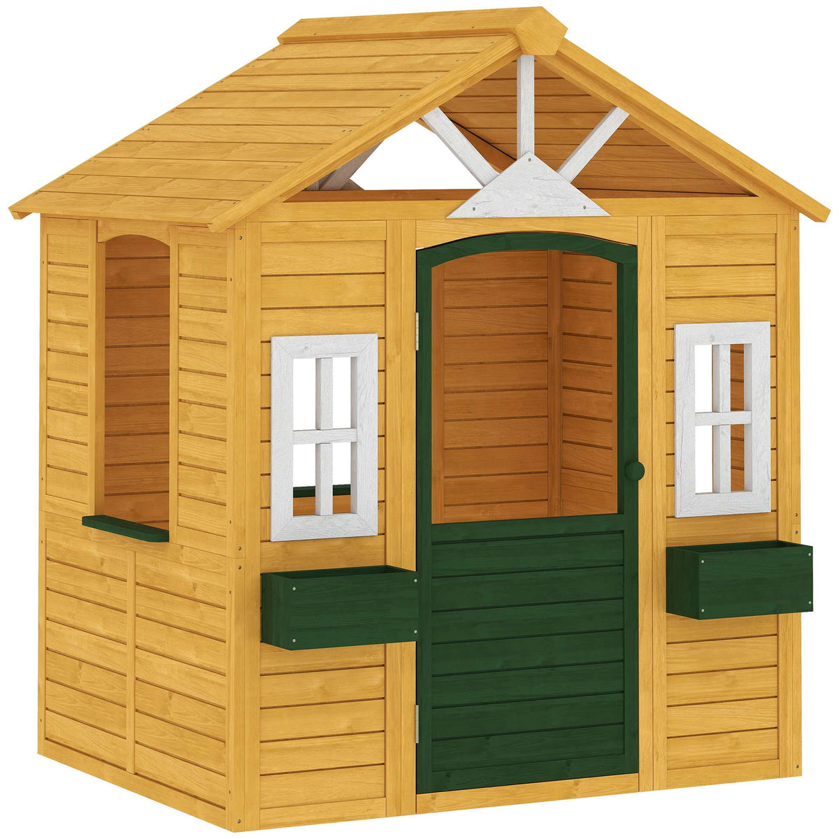 Wooden Outdoor Playhouse with Door, Windows & Planters