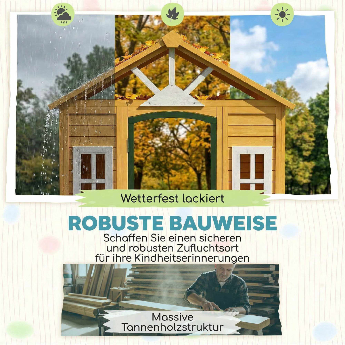 Wooden Outdoor Playhouse with Door, Windows & Planters