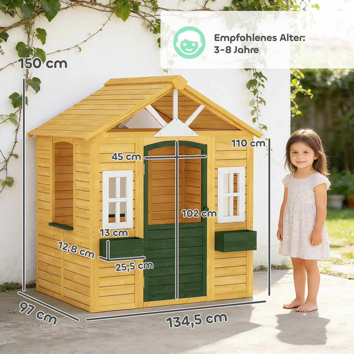 Wooden Outdoor Playhouse with Door, Windows & Planters