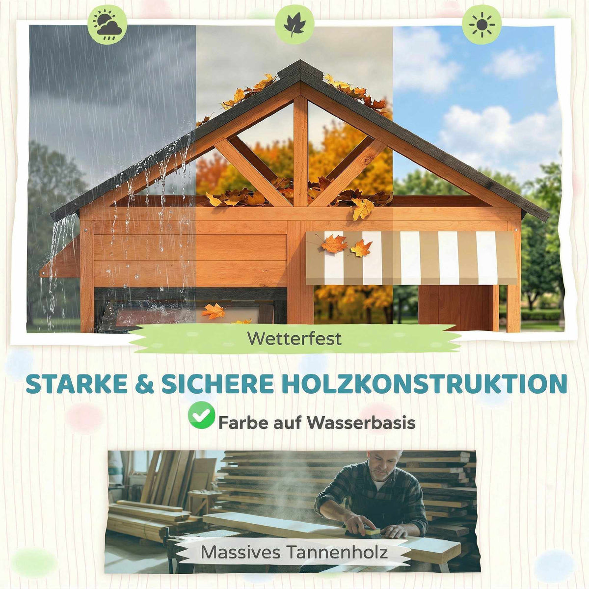Wooden Outdoor Playhouse with Kitchen and Bench for Kids