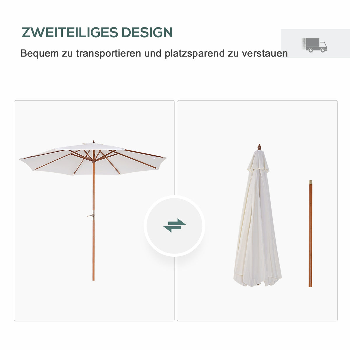 Wooden Parasol Wooden Umbrella Garden Umbrella Balcony Umbrella 2.5M Cream