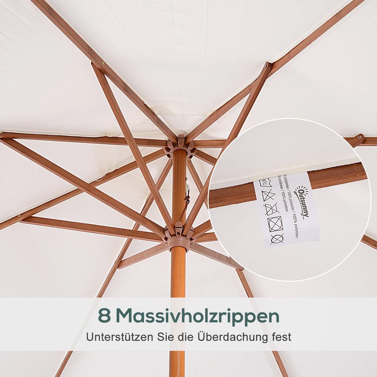 Wooden Parasol Wooden Umbrella Garden Umbrella Balcony Umbrella 2.5M Cream