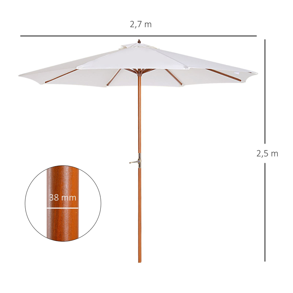 Wooden Parasol Wooden Umbrella Garden Umbrella Balcony Umbrella 2.5M Cream