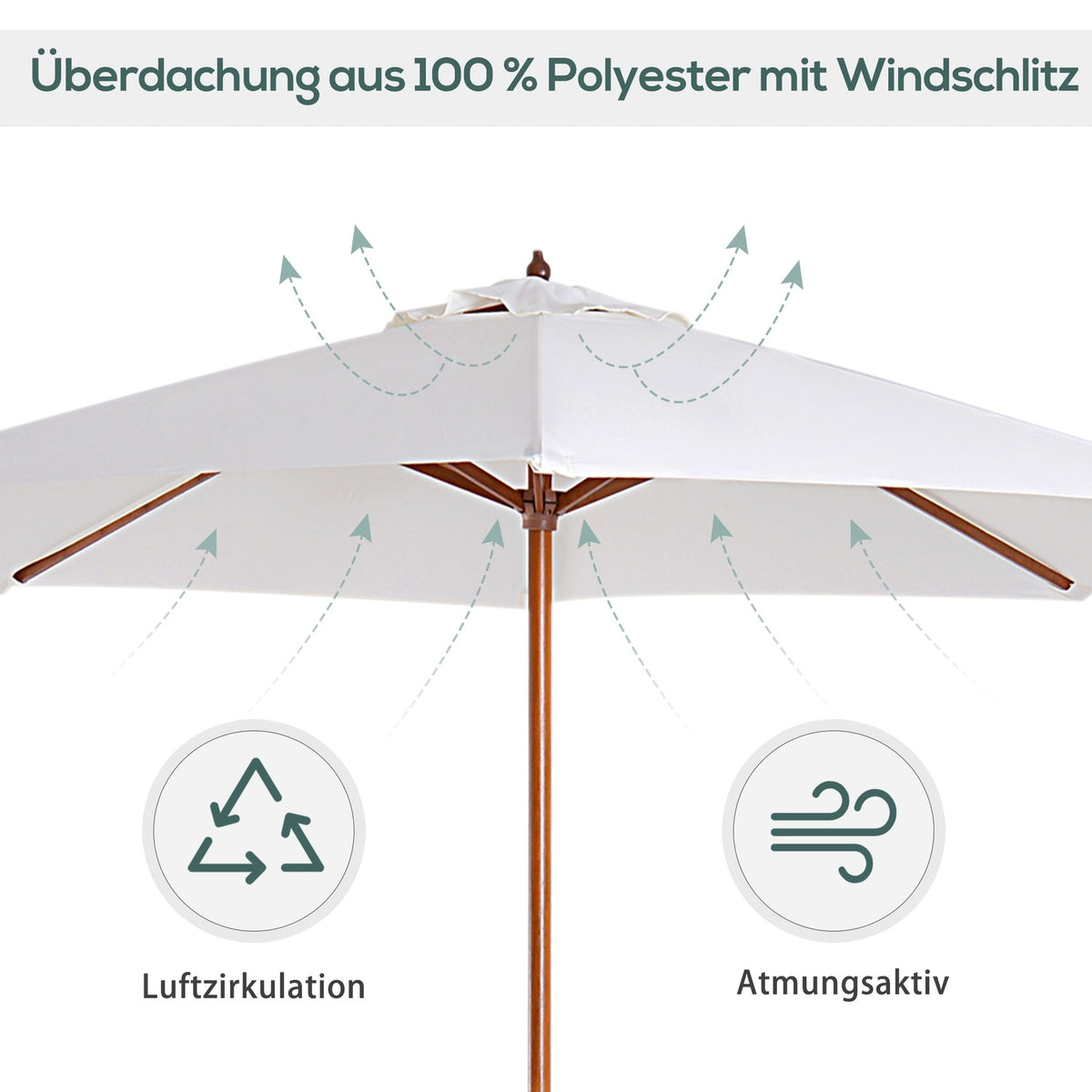 Wooden Parasol Wooden Umbrella Garden Umbrella Balcony Umbrella 2.5M Cream