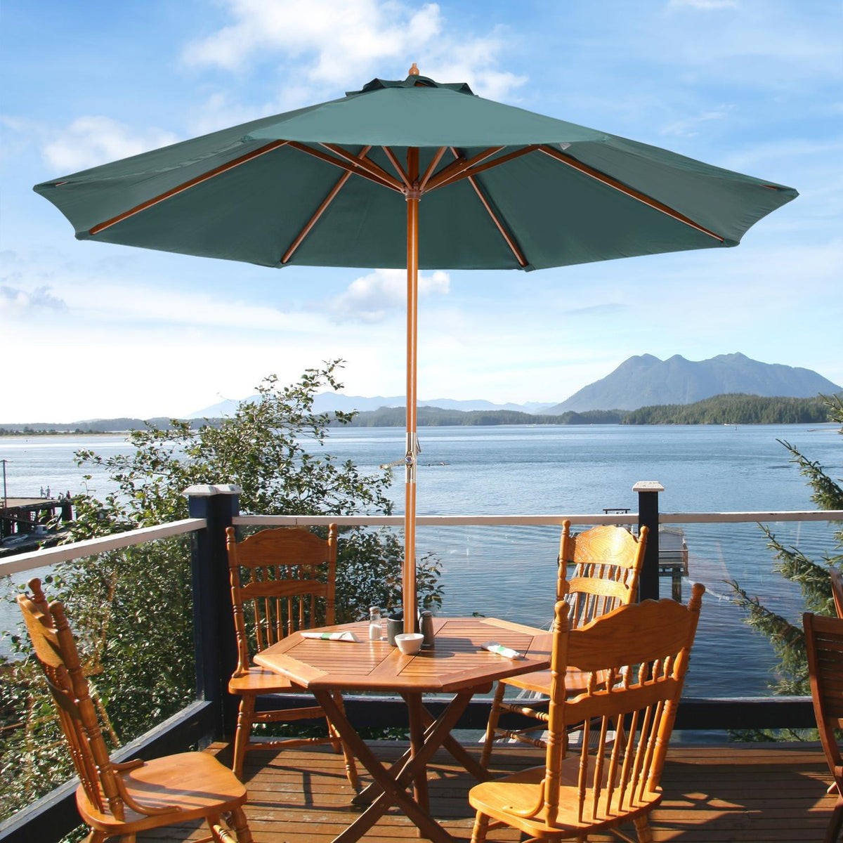 Wooden Parasol Wooden Umbrella Garden Umbrella Balcony Umbrella 2.5M Dark Green