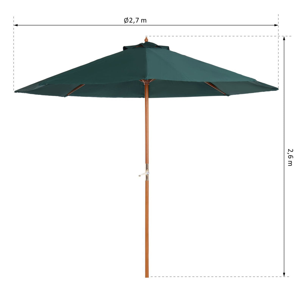 Wooden Parasol Wooden Umbrella Garden Umbrella Balcony Umbrella 2.5M Dark Green