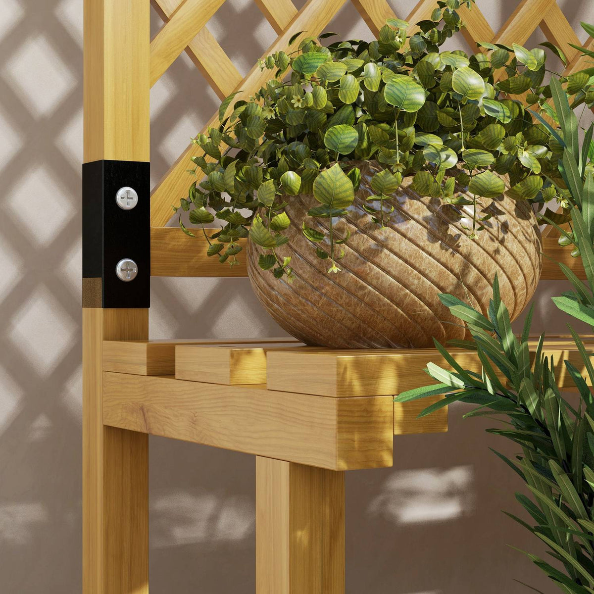 Wooden Plant Stand 2 Tier Flower Stairs Trellis Flower Shelf Plant Stairs Garden Patio Yellow 60X50X166Cm