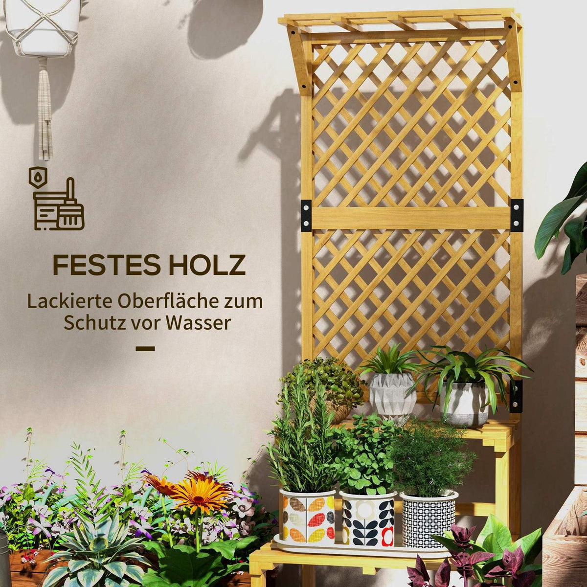 Wooden Plant Stand 2 Tier Flower Stairs Trellis Flower Shelf Plant Stairs Garden Patio Yellow 60X50X166Cm