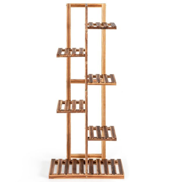 Wooden Plant Stand, 6-Tier Pine Rack With Wall Mount