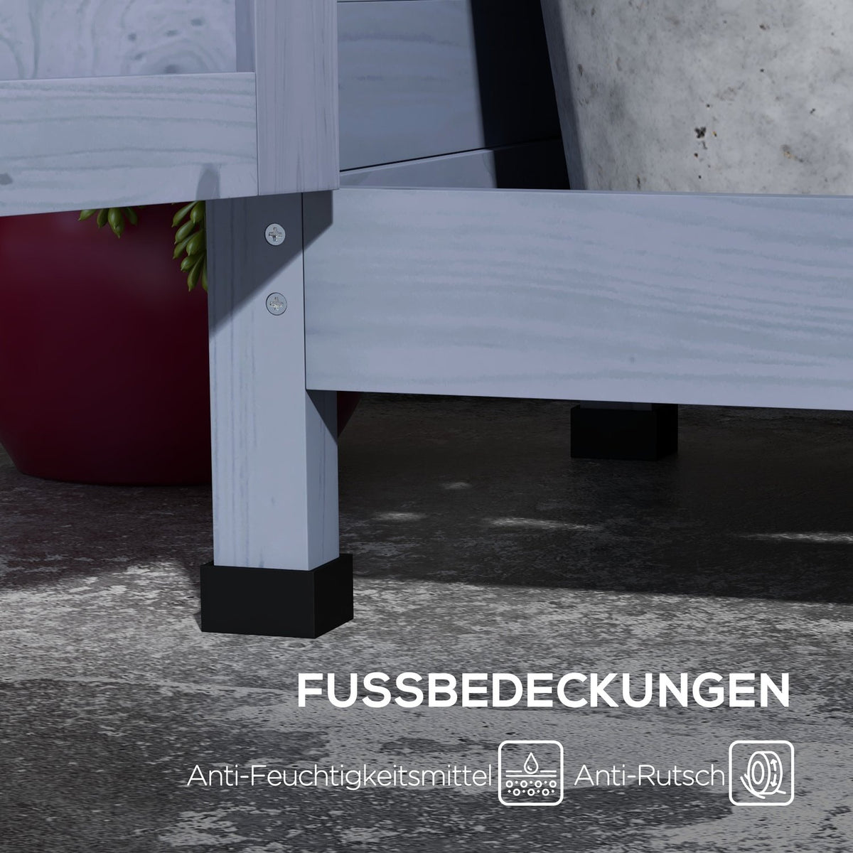 Wooden Plant Table Garden Table with Cabinet & Worktop 112x47x146cm Grey, 2 Shelves & 4 Hooks for Garden Lovers