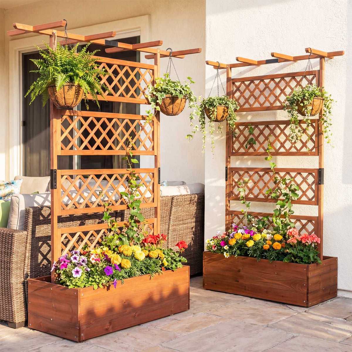 Wooden Planter Box With Lattice Trellis, 38 x 20.5 in