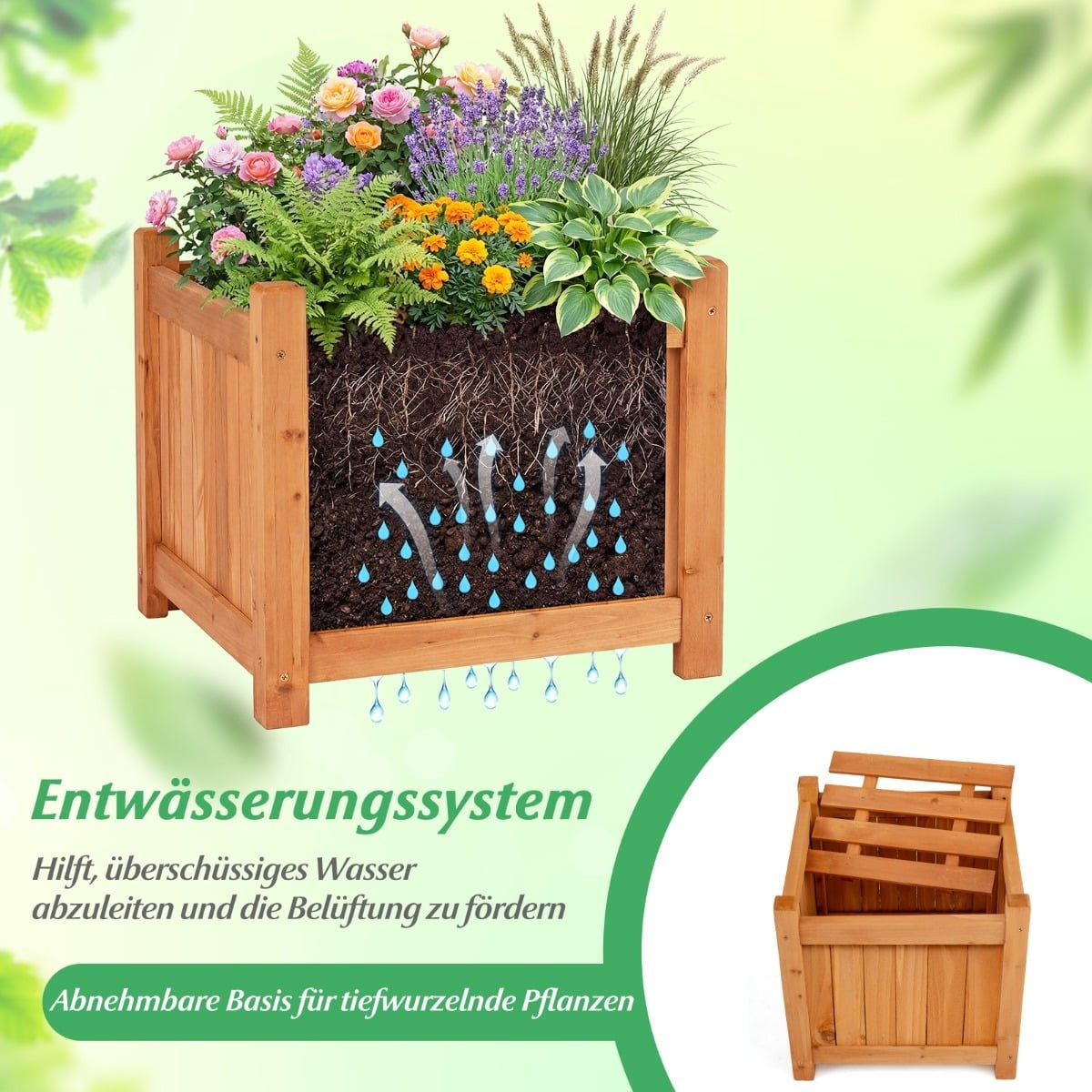 Wooden Planter Box with Bench – Solid Wood, Teak Oil Finish