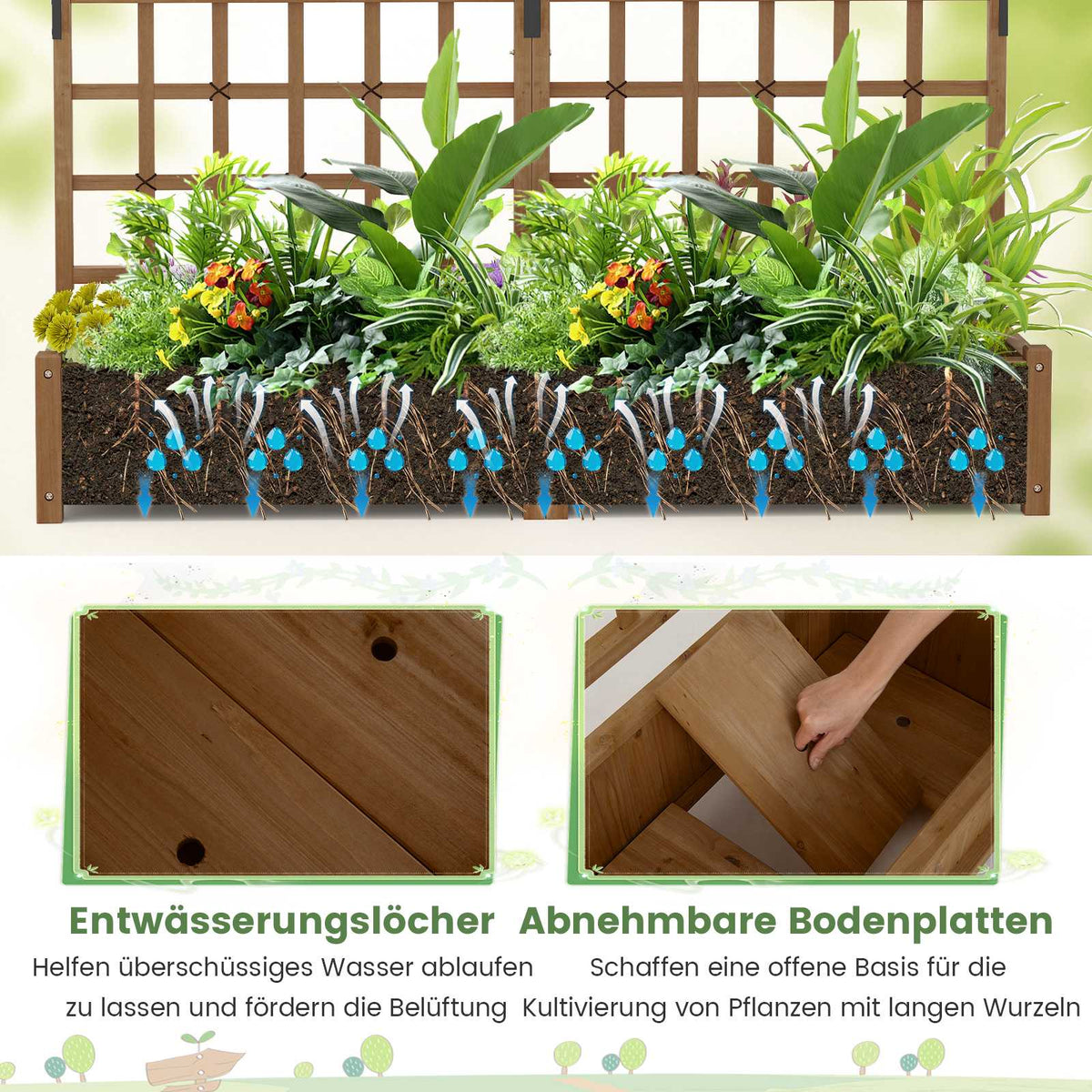 Wooden Planter Box with Trellis & Roof for Climbing Plants