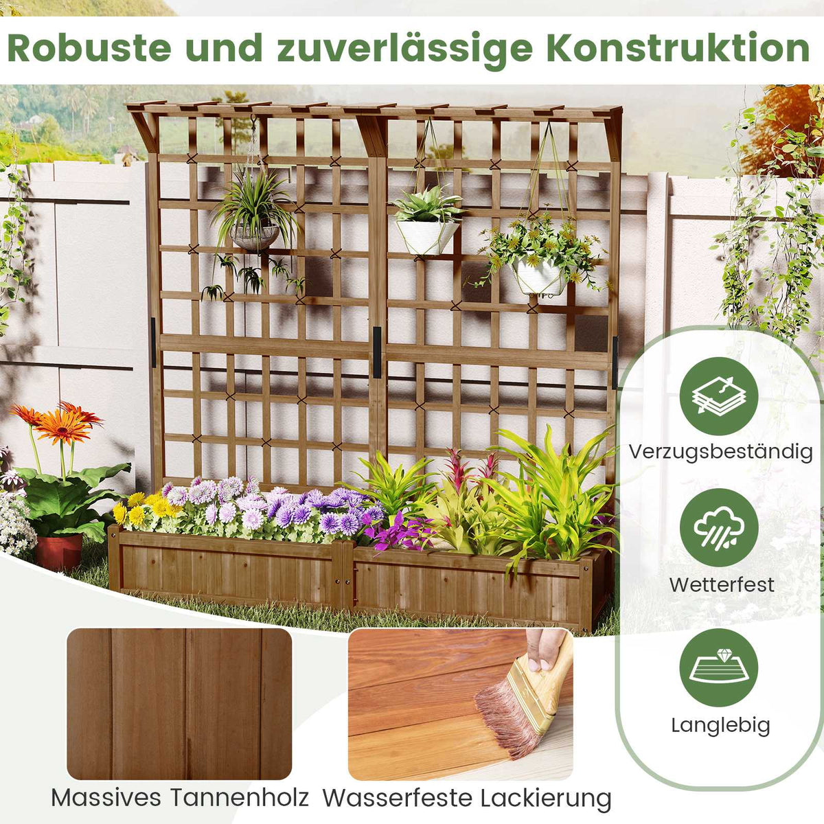 Wooden Planter Box with Trellis & Roof for Climbing Plants