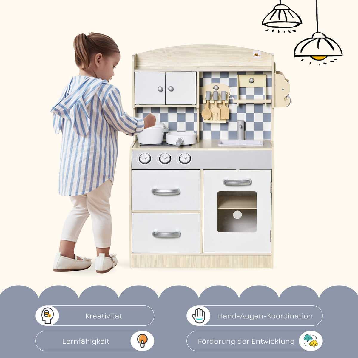 Wooden Play Kitchen For Children Kitchen Toy With Mist, Water Spray, Lights & Music, 3-6 Years
