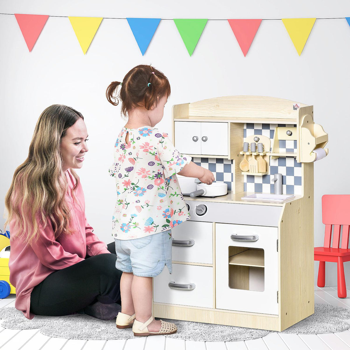 Wooden Play Kitchen For Children Kitchen Toy With Mist, Water Spray, Lights & Music, 3-6 Years