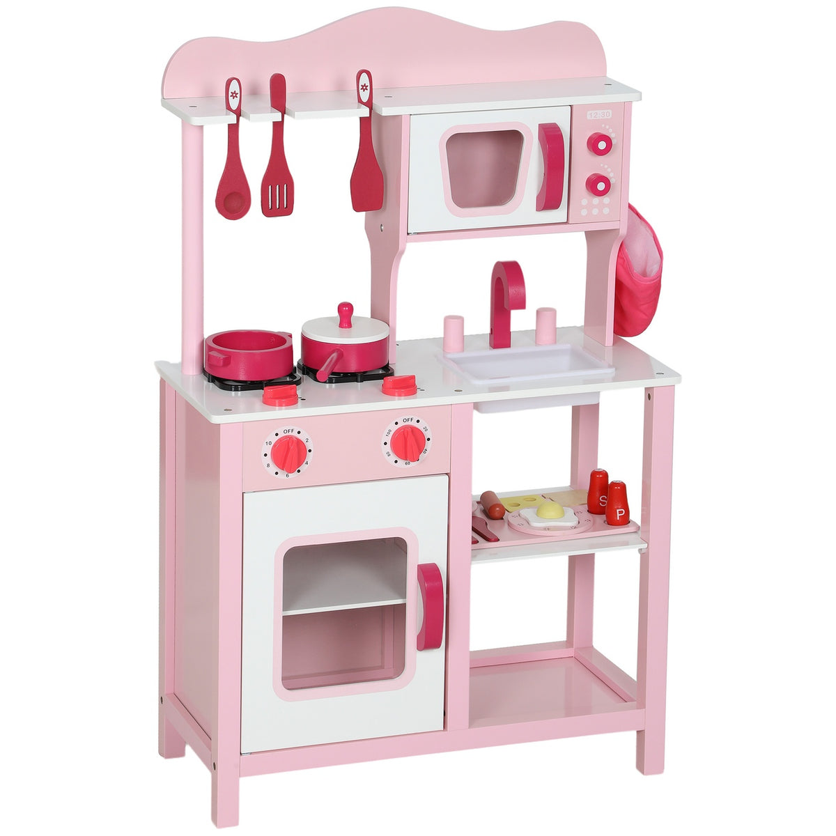 Wooden Play Kitchen Set with Accessories – Pink, Compact