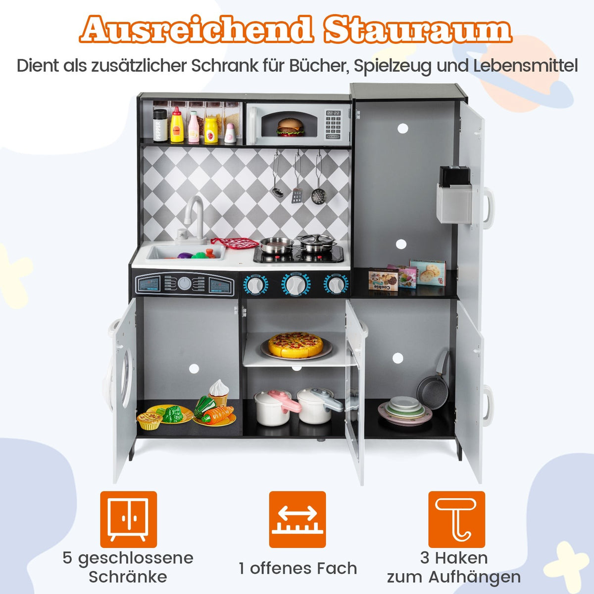 Wooden Play Kitchen Set with Ice Maker and Oven