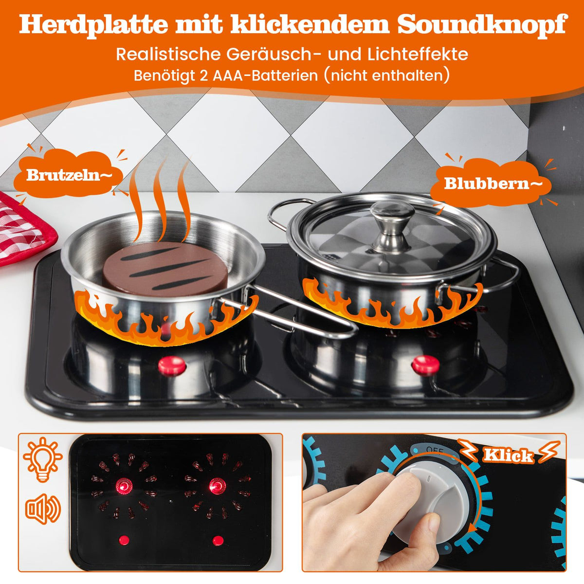 Wooden Play Kitchen Set with Ice Maker and Oven