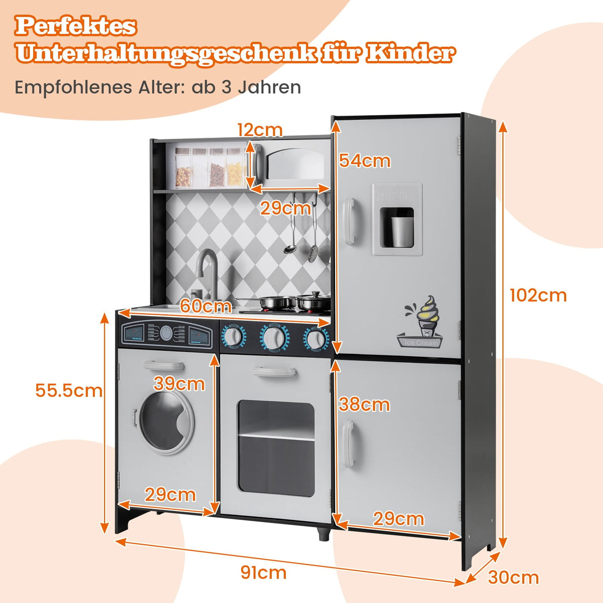 Wooden Play Kitchen Set with Ice Maker and Oven