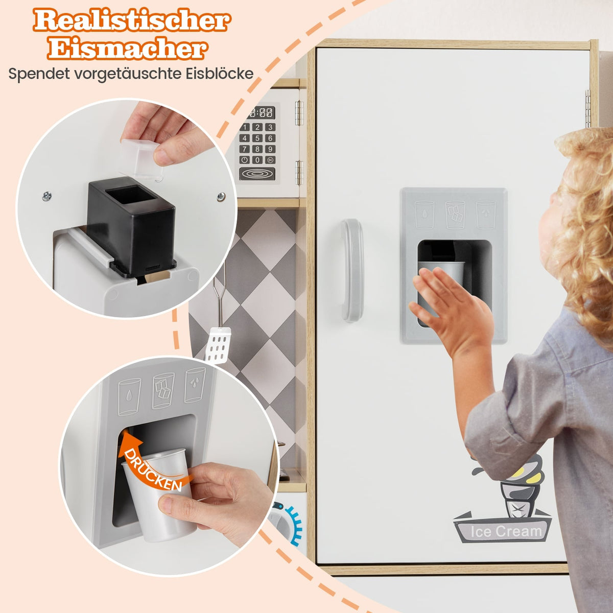 Wooden Play Kitchen Set with Ice Maker and Stove