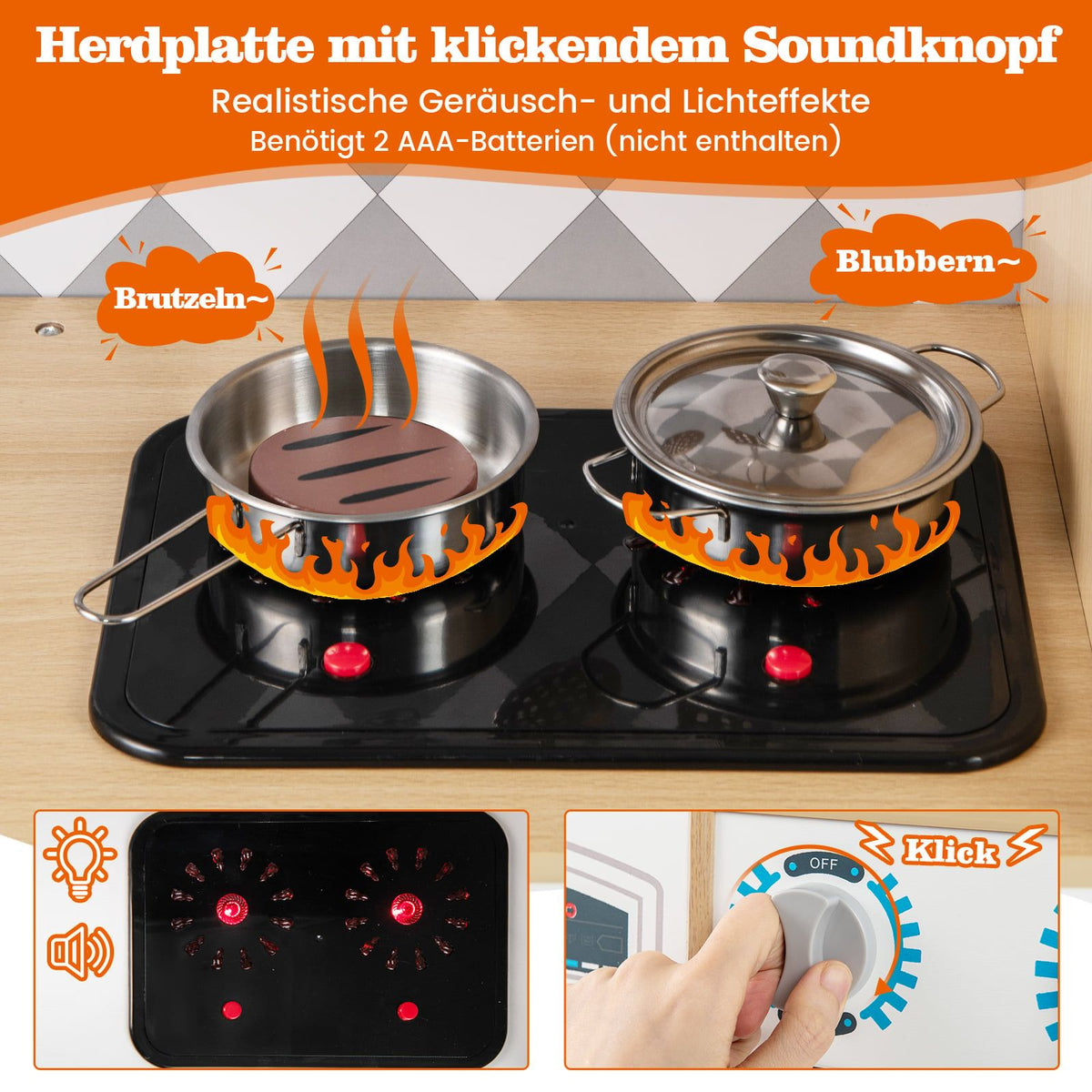 Wooden Play Kitchen Set with Ice Maker and Stove