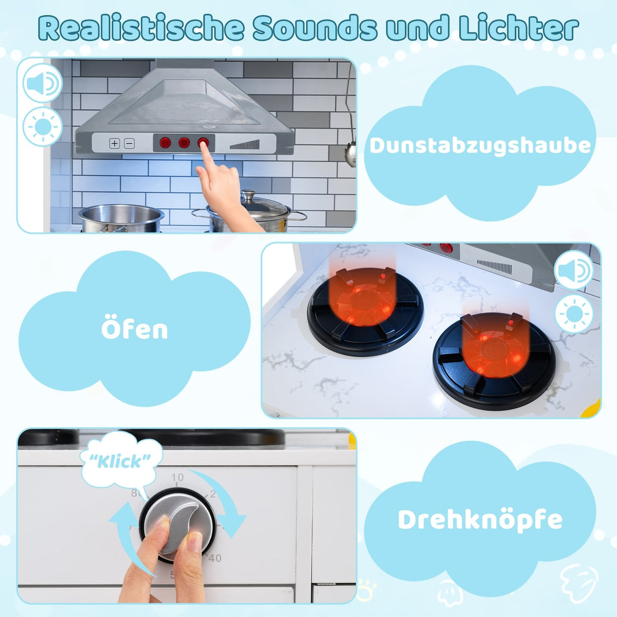 Wooden Play Kitchen Set with Lights & Sound, Modular Design
