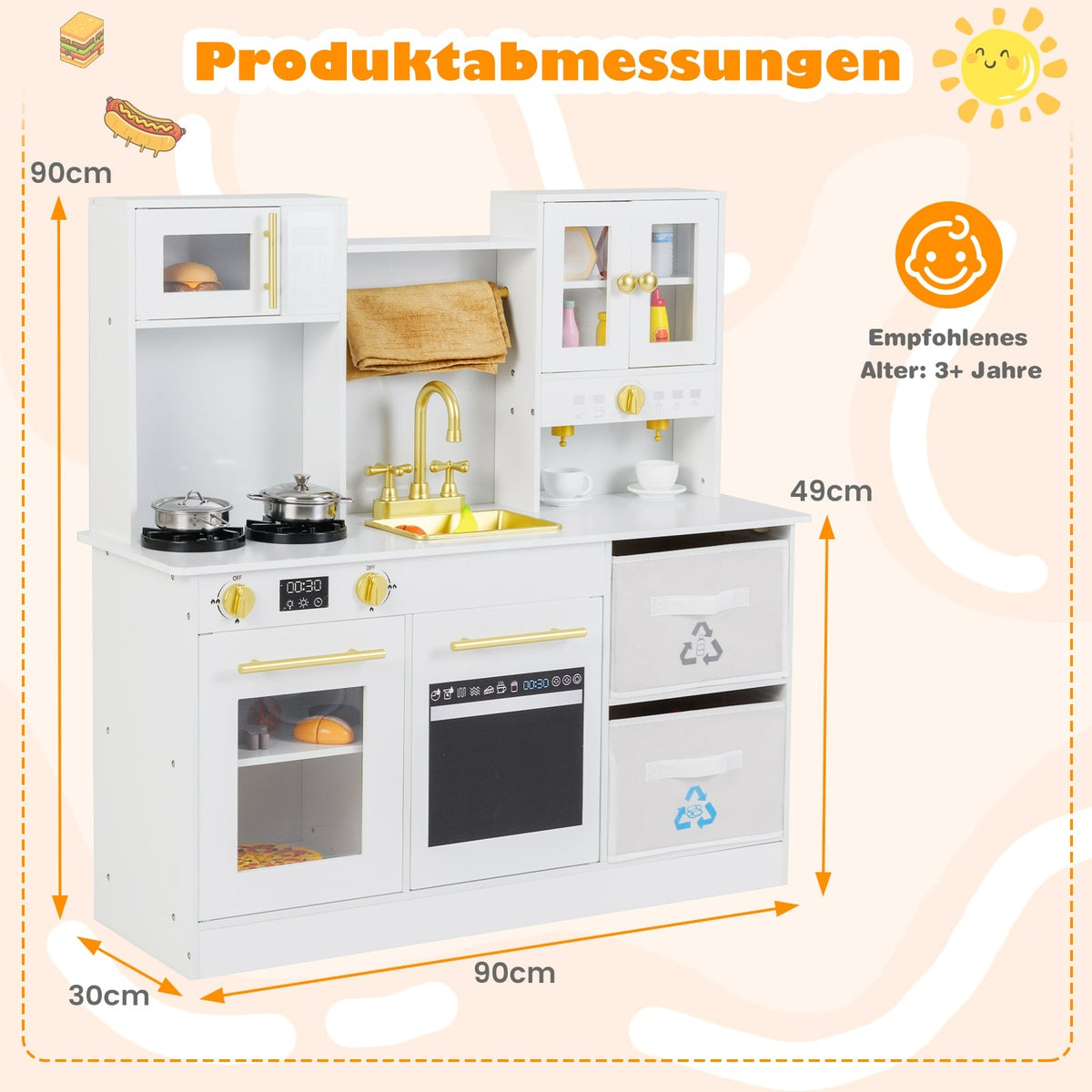 Wooden Play Kitchen Set with Stove, Light & Sound Effects
