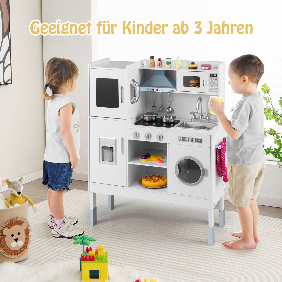 Wooden Play Kitchen with 16 Accessories for Kids 3+