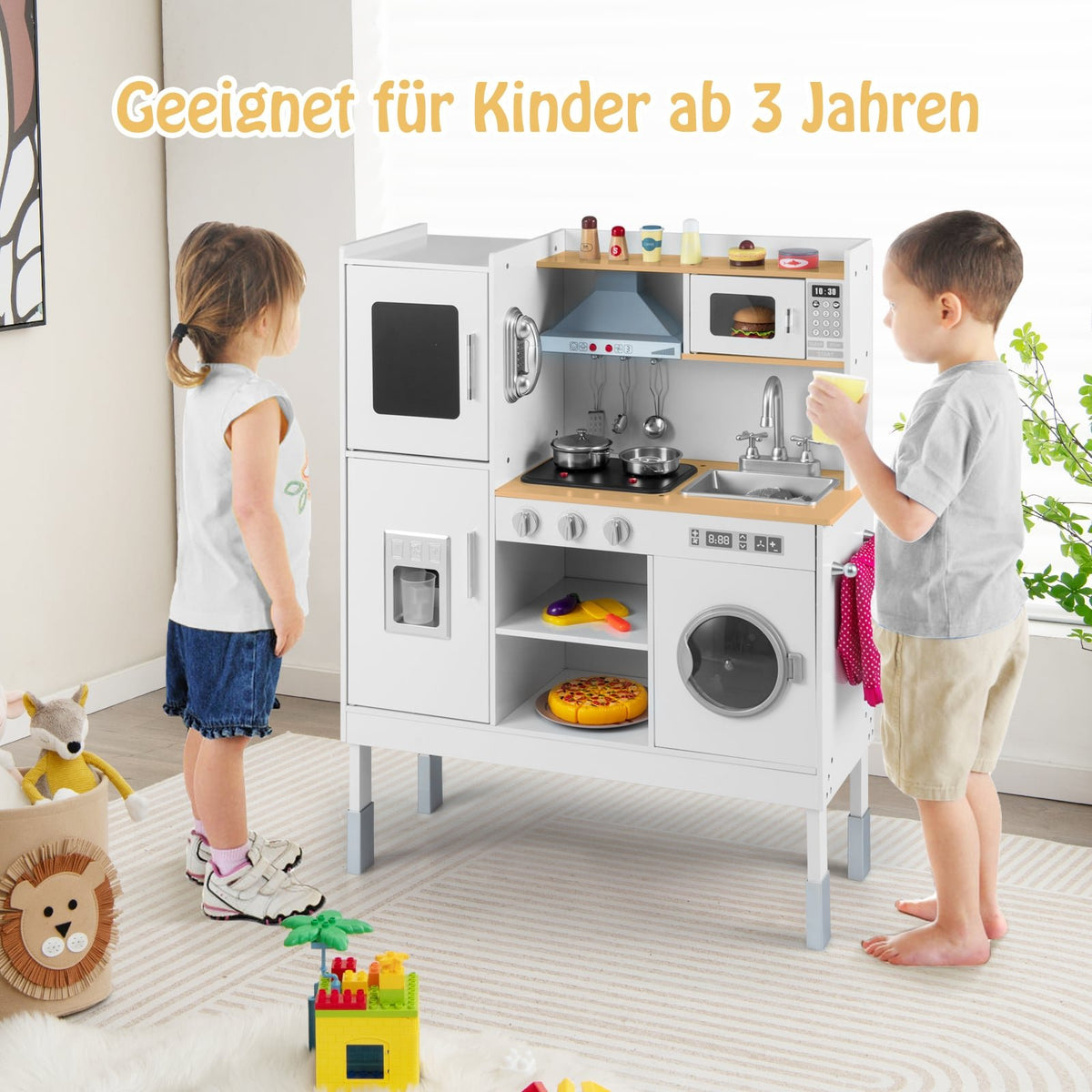 Wooden Play Kitchen with 16 Accessories for Kids 3+