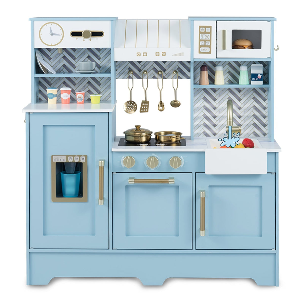 Wooden Play Kitchen with Coffee Machine & Ice Dispenser