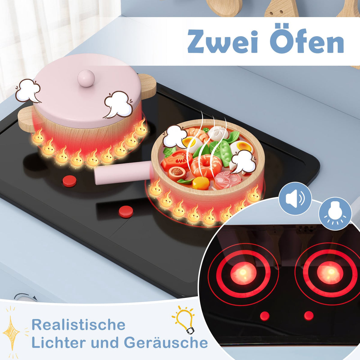 Wooden Play Kitchen with Lights, Sounds, Oven & Sink
