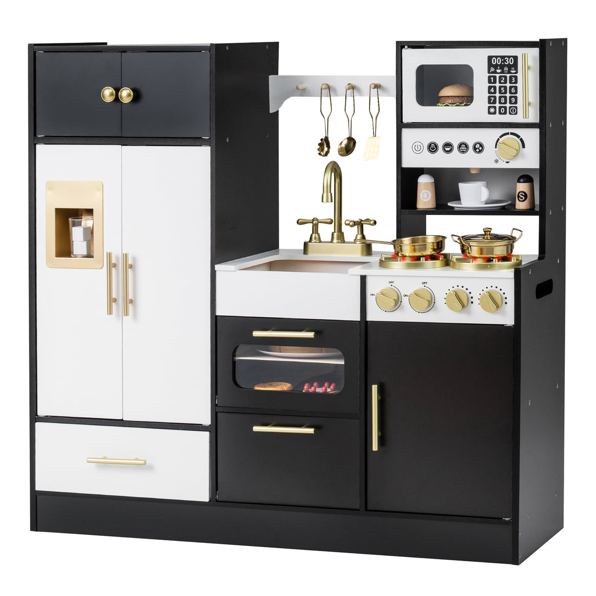 Wooden Play Kitchen with Lights, Sounds, and Accessories
