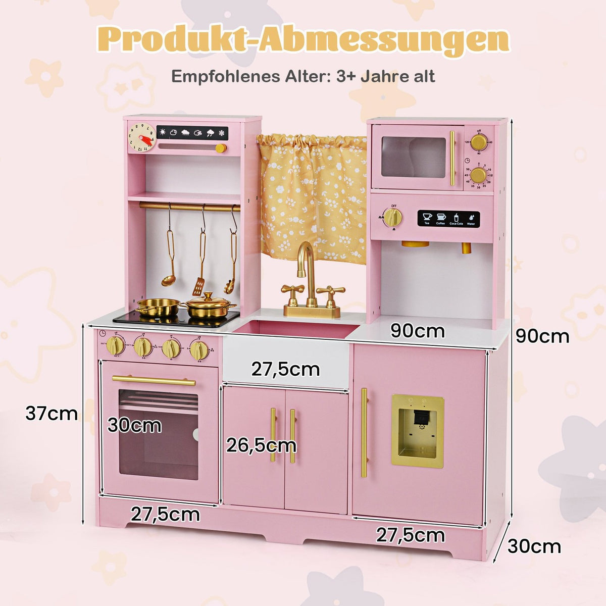 Wooden Play Kitchen with Sink & Accessories for Kids