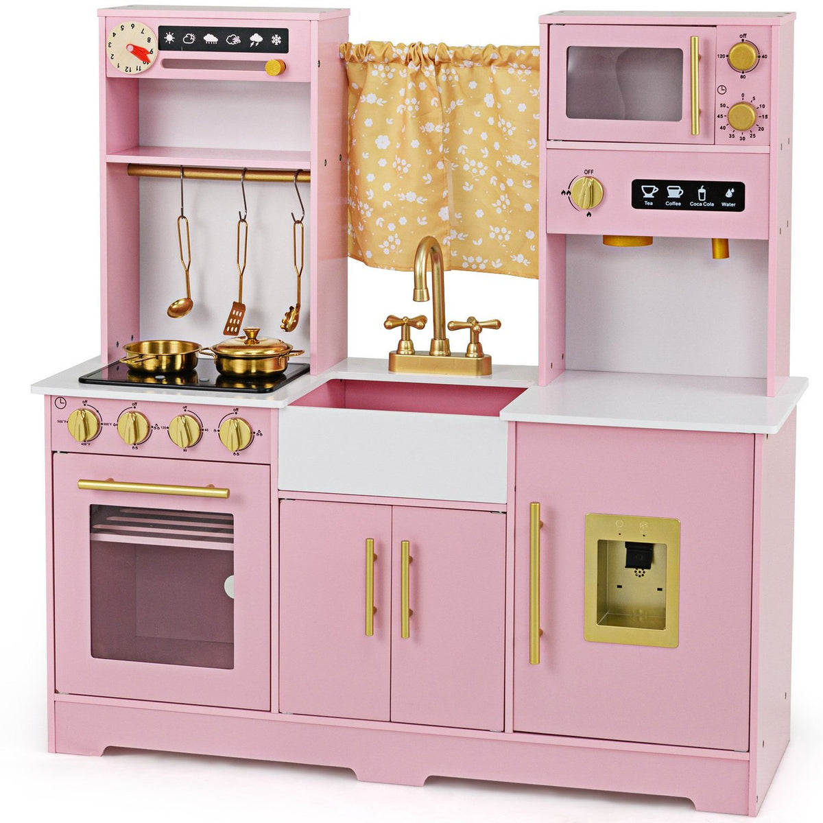 Wooden Play Kitchen with Sink & Accessories for Kids
