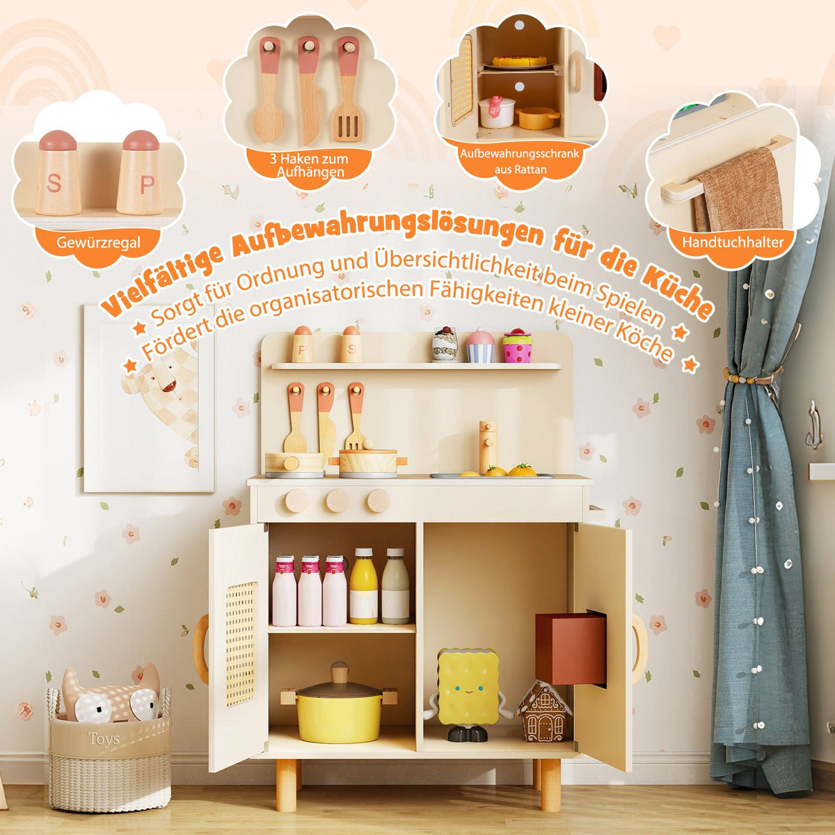 Wooden Play Kitchen with Storage & Accessories