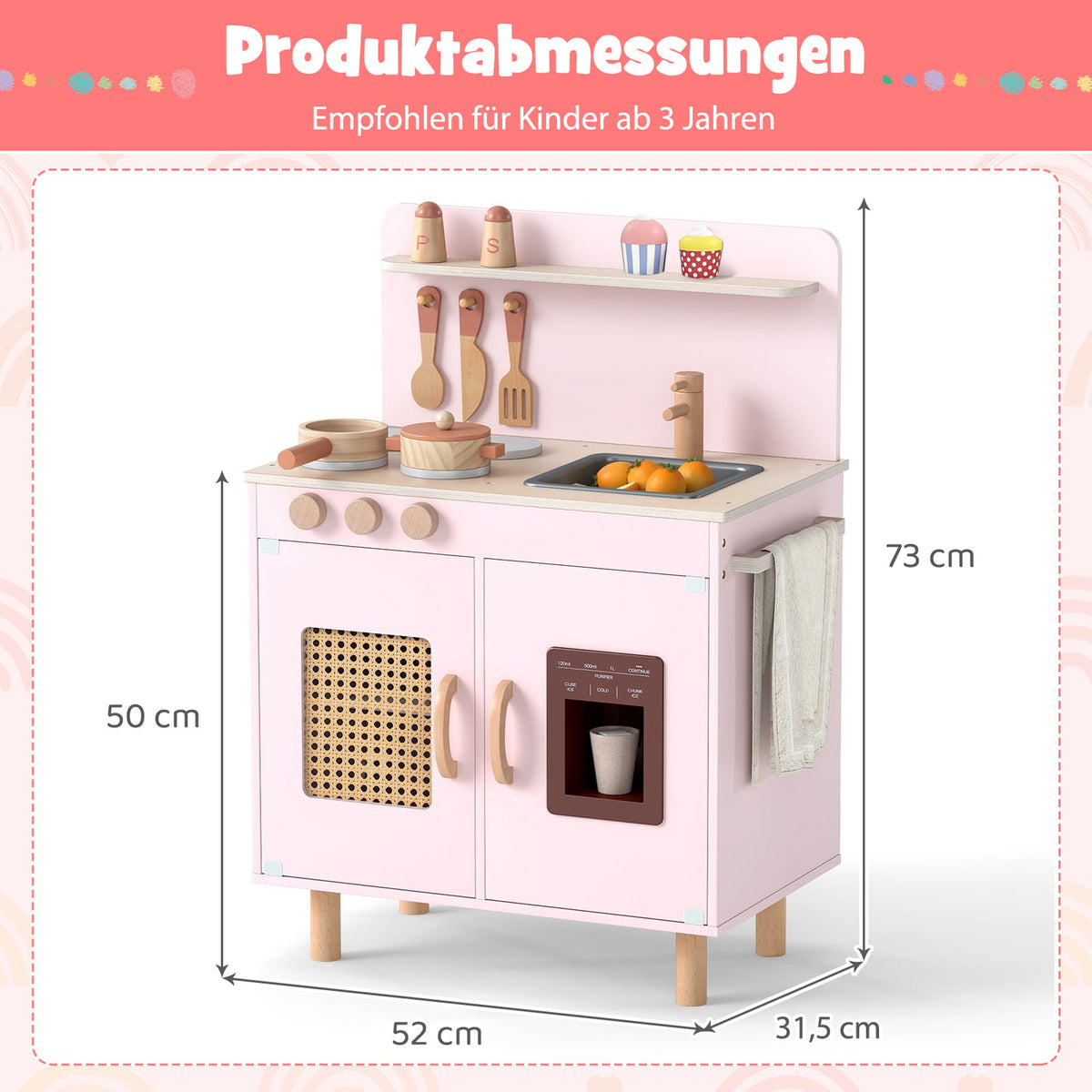 Wooden Play Kitchen with Storage and Ice Cream Machine