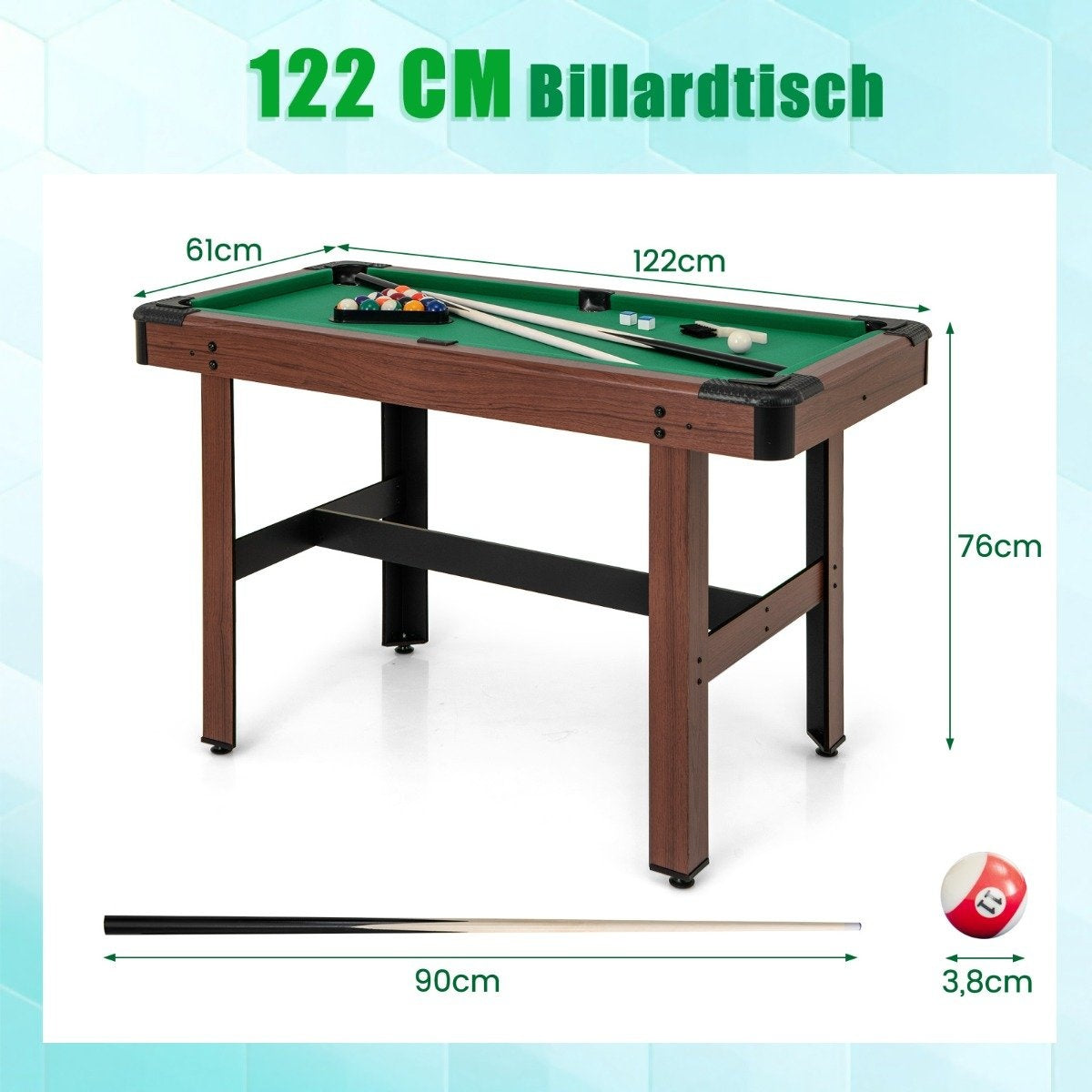 Wooden Pool Table with Accessories, 122 cm – Green Felt