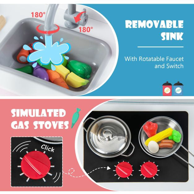 Wooden Pretend Play Kitchen Set, Pink White, Ages 3–6