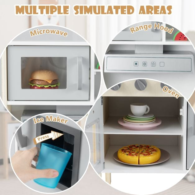 Wooden Pretend Play Kitchen Set With Sink, White