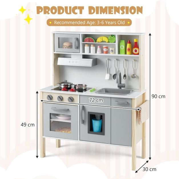 Wooden Pretend Play Kitchen Set With Sink, White