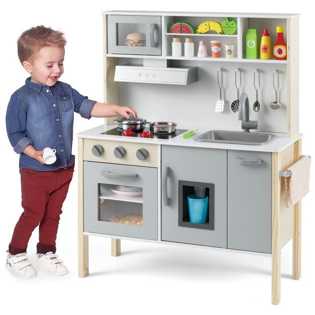 Wooden Pretend Play Kitchen Set With Sink, White