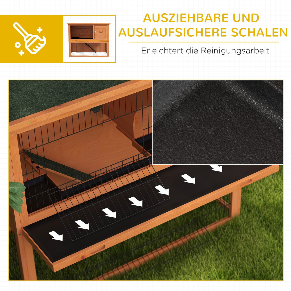 Wooden Rabbit Hutch 2-Tier Small Animal Cage With Pallets, With Outdoor Enclosure Asphalt Roof For 2 Rabbits Orange