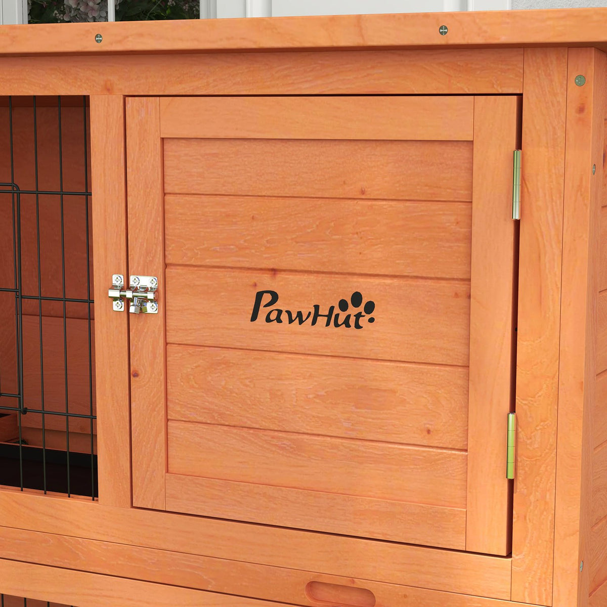 Wooden Rabbit Hutch 2 Tier Small Animal Hutch Small Animal Cage With Pallets, Ramp With Outdoor Enclosure Asphalt Roof For 2 Rabbits Orange