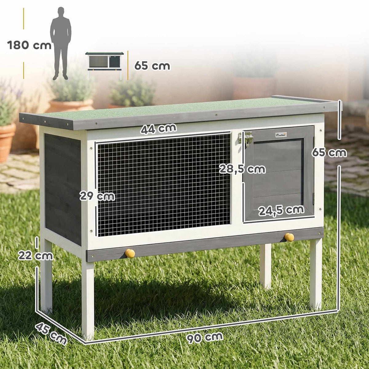 Wooden Rabbit Hutch with Asphalt Roof, 90x45x65 cm, Grey
