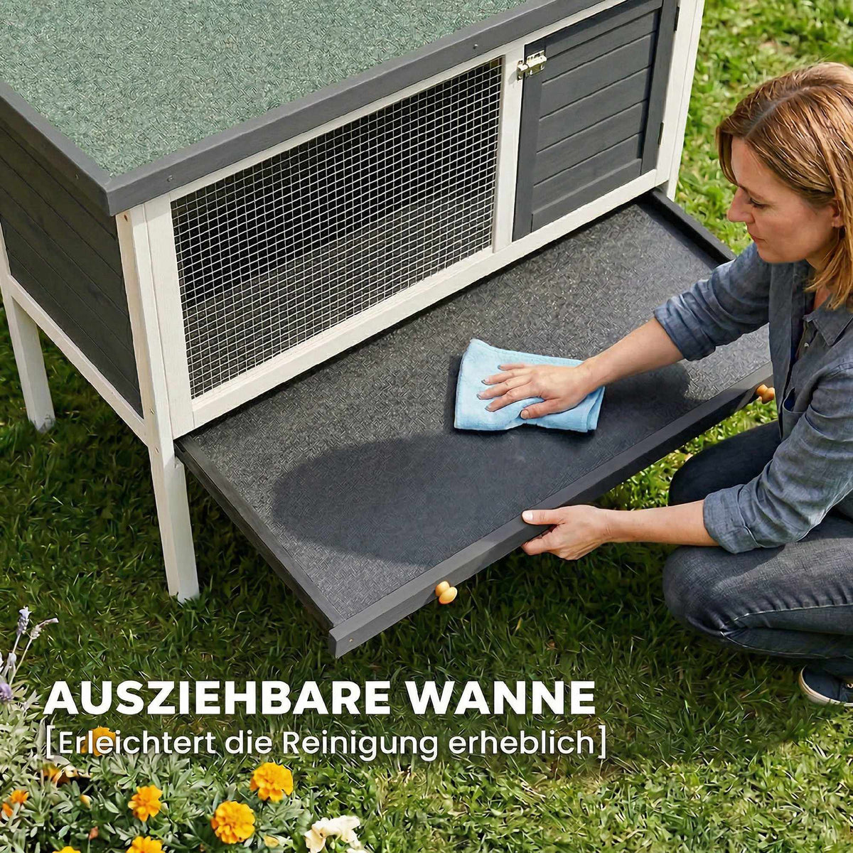 Wooden Rabbit Hutch with Asphalt Roof, 90x45x65 cm, Grey