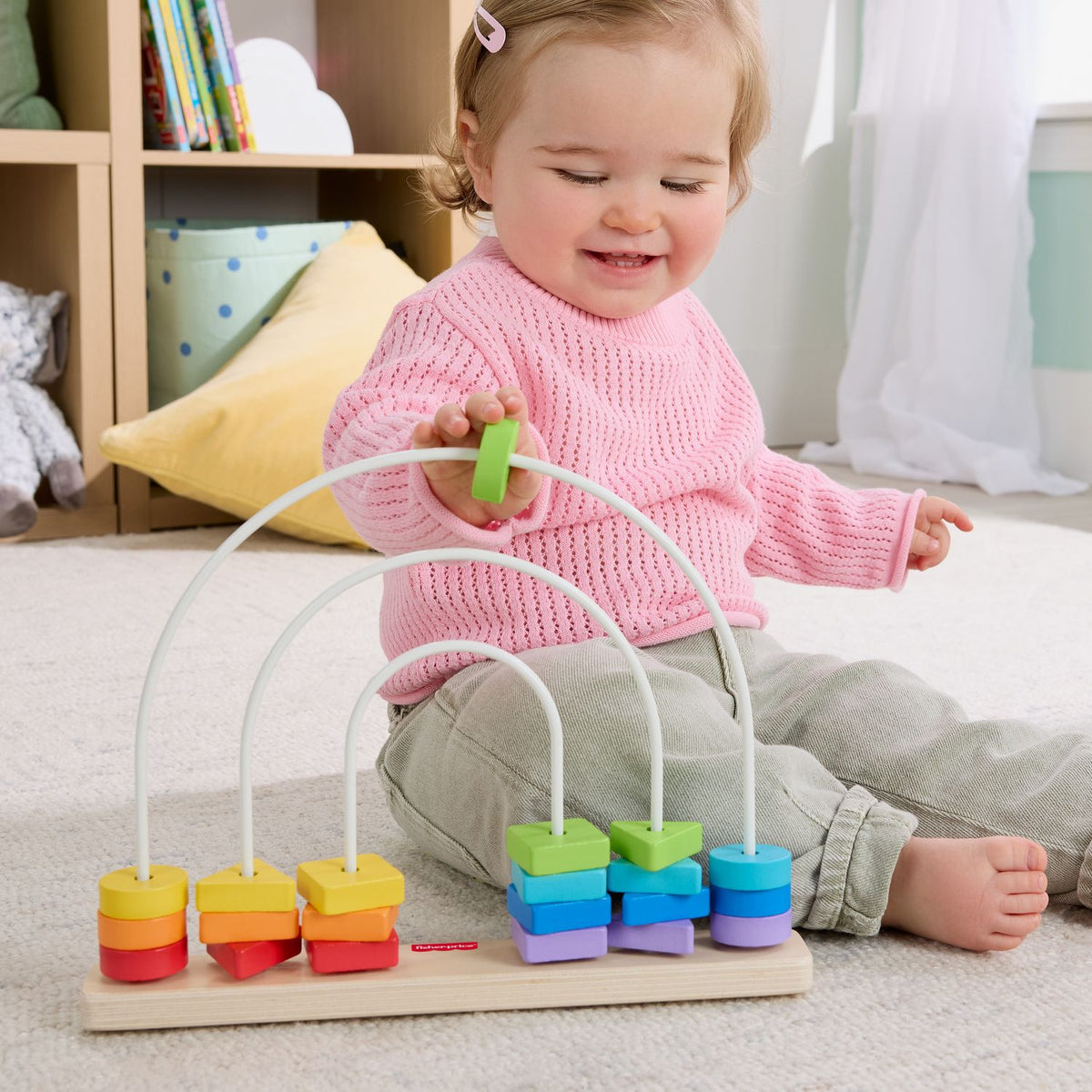 Wooden Rainbow Bead Bar Toy, 21 Colorful Blocks