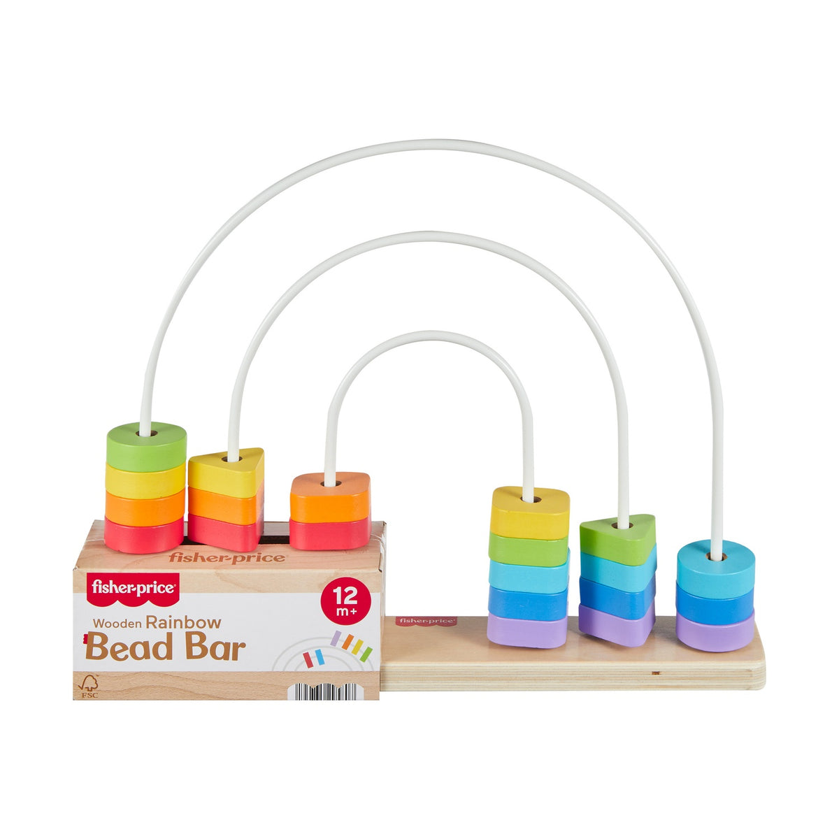 Wooden Rainbow Bead Bar Toy, 21 Colorful Blocks