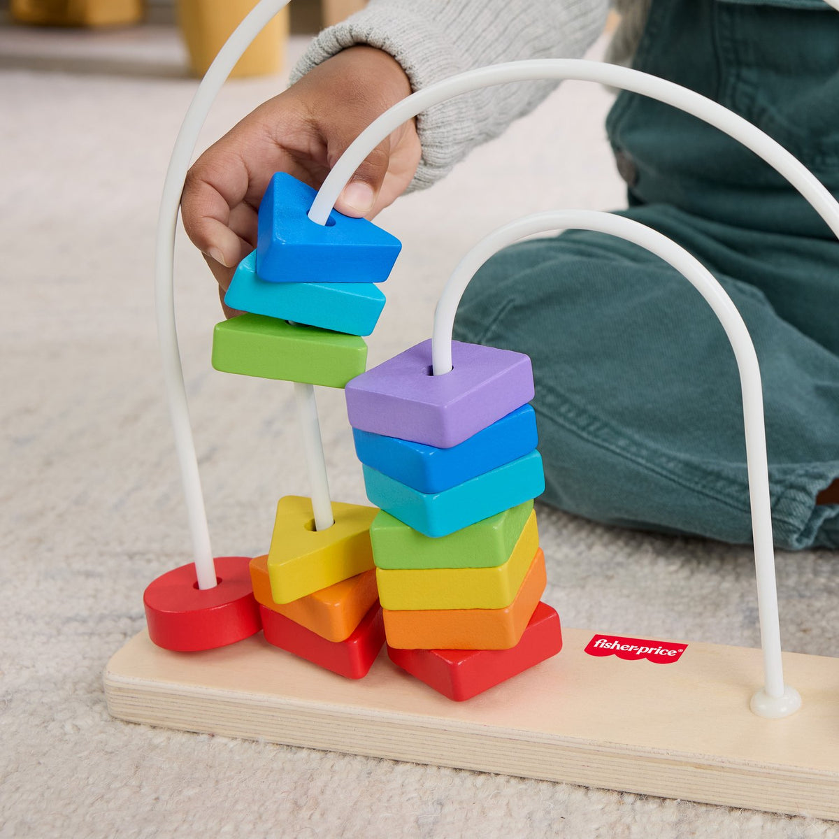 Wooden Rainbow Bead Bar Toy, 21 Colorful Blocks