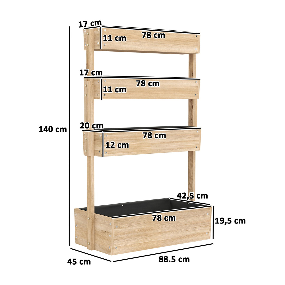 Wooden Raised Bed, 4 Level Plant Bed with Drainage Holes, Cold Frame, Garden Bed, Plant Box, 88.5 x 45 x 140 cm, Vegetable Bed for Garden, Balcony, Plant Pot for Flowers, Plants, Fruit, Vegetables |